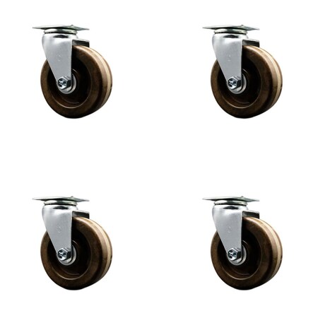 Service Caster 4'' High Temp Phenolic Wheel Swivel Caster Set with Bronze Bearings, 4PK SCC-20S420-PHBZHT-4